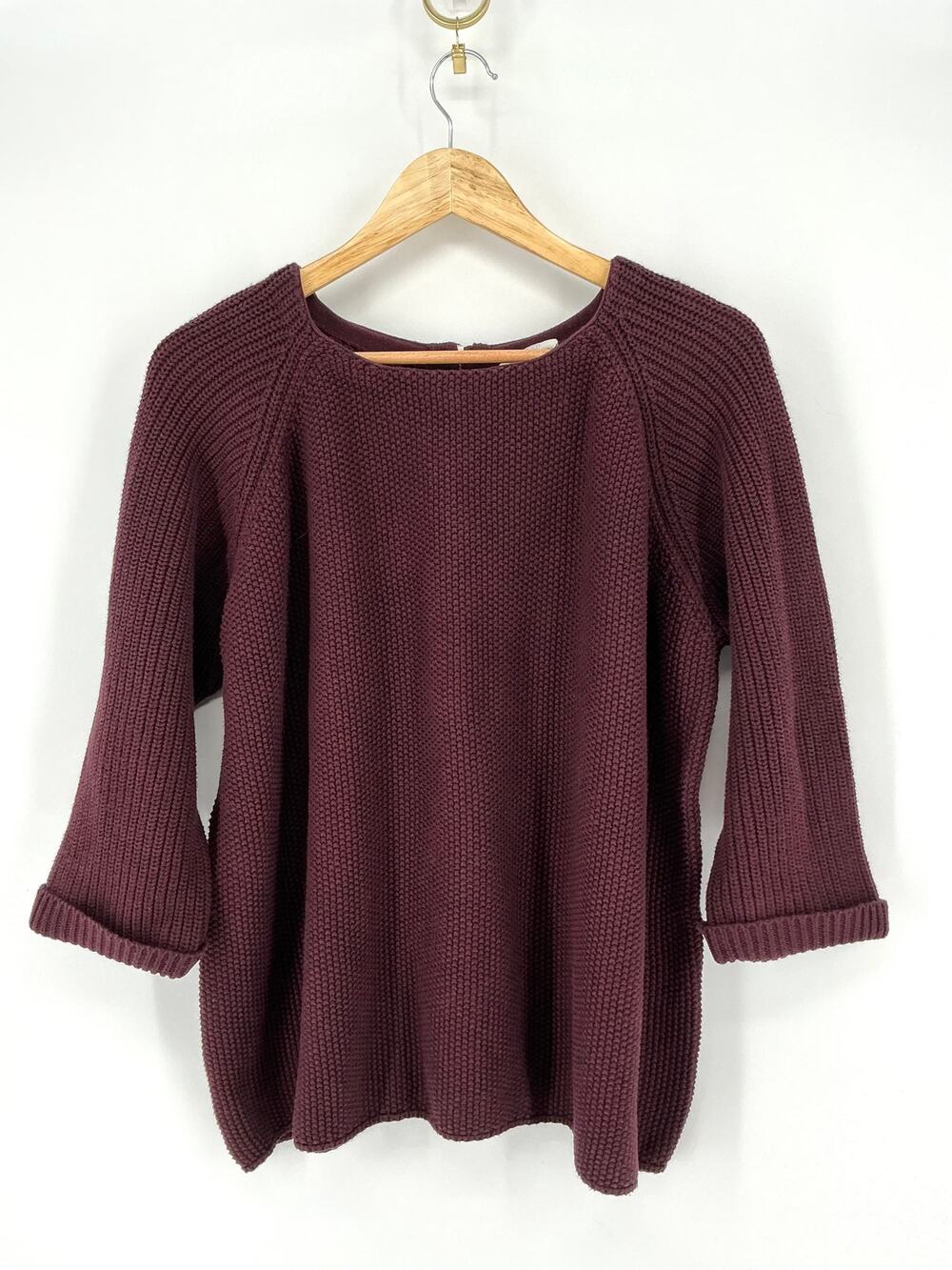 Wrap London Women’s Burgundy Cotton Knit Sweater Tunic US 16 Back Zip